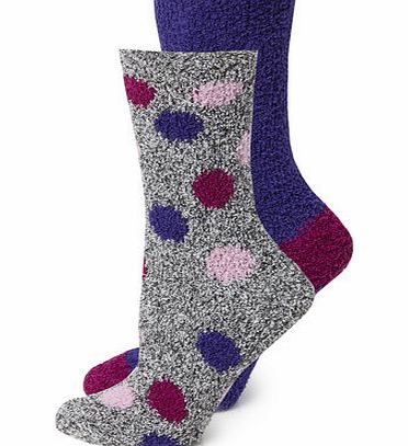 Grey, Blue  Purple Spotty 2 Pack of Bedsocks,