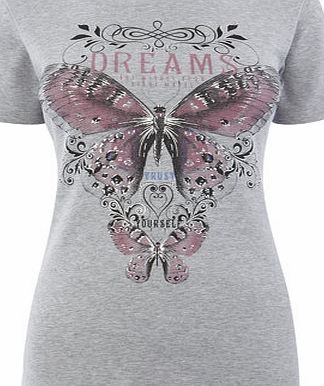 Bhs Grey Butterfly Dream Print Top, grey marl