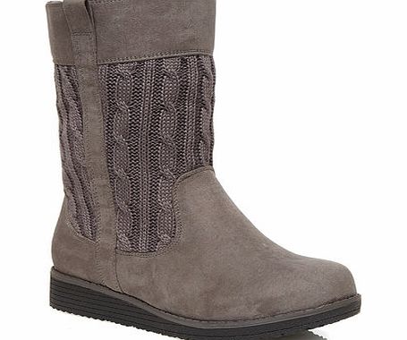 Bhs Grey Cable Knit Extra Wide Casual Boots, grey