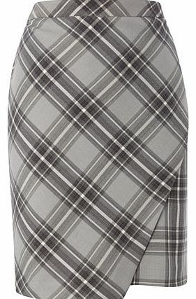Grey Check Petite Wrap Skirt, charcoal 495960143