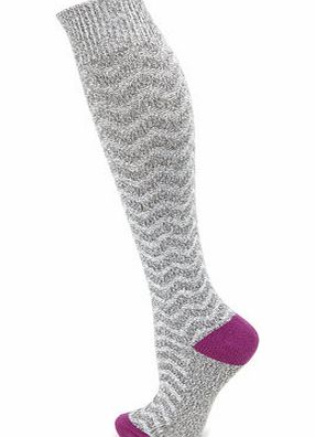 Bhs Grey Chevron Lurex Knee High Socks, grey