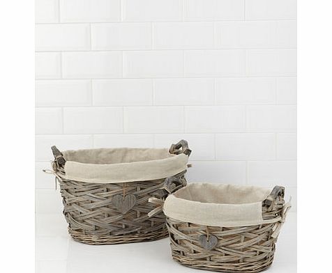 Bhs Grey chunky willow heart set of 2 baskets, grey