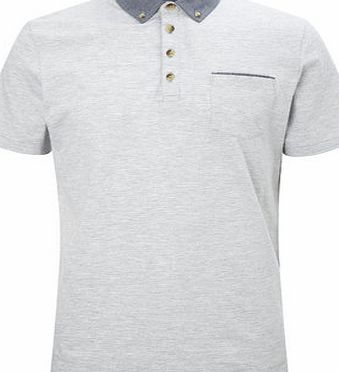 Bhs Grey Contrast Jersey Polo Shirt, MID GREY