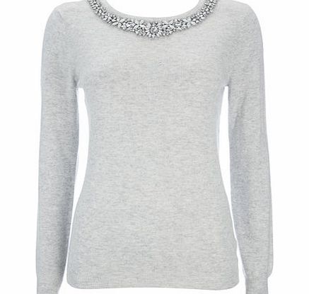 Bhs Grey Embellished Necklace Jumper, grey 12034450870