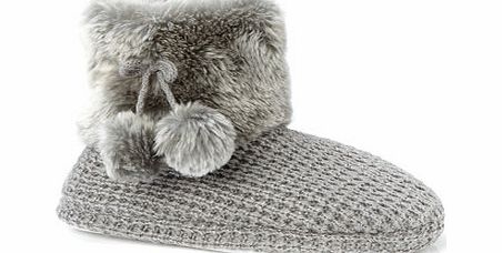 Bhs Grey Knit and Fur Slipper Bootie, grey 6007040870