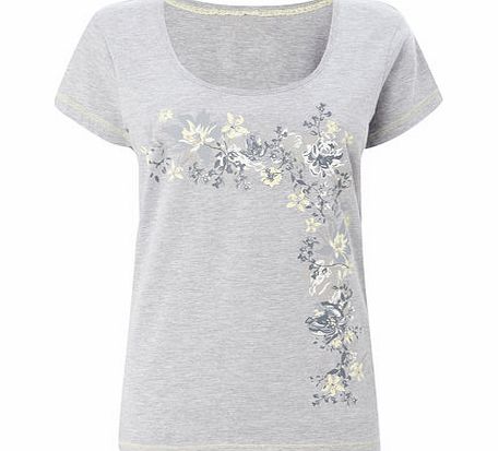 Bhs Grey Marl Floral Placement T, grey marl 732883941