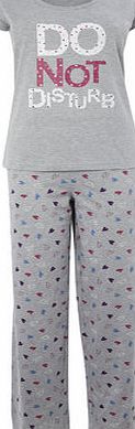 Bhs Grey Marl Ladies Do Not Disturb Pyjama Set, grey