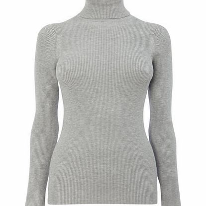 Bhs Grey Marl Long Sleeve Rib Roll Neck Jumper, grey