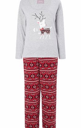 Bhs Grey Marl Reindeer Gifting Pyjama, grey marl