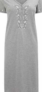 Bhs Grey Marl Short Sleeve Jersey Embroidered