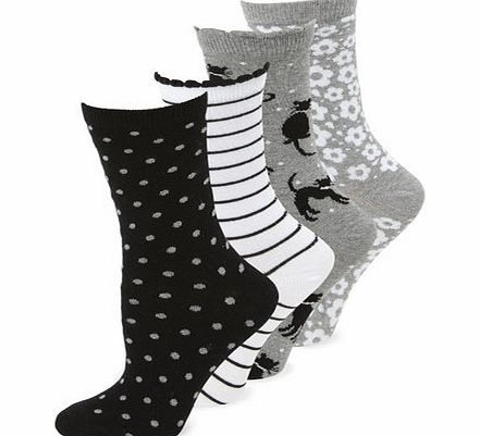 Bhs Grey Multi Cats 4 Pack of Ankle Socks, grey