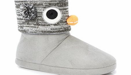 Bhs Grey Owl Design Bootie Slipper, grey 6007370870