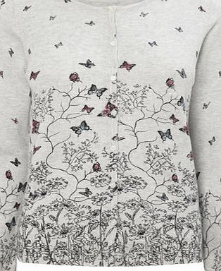 Bhs Grey Petite Butterfly Print Cardigan, grey marl