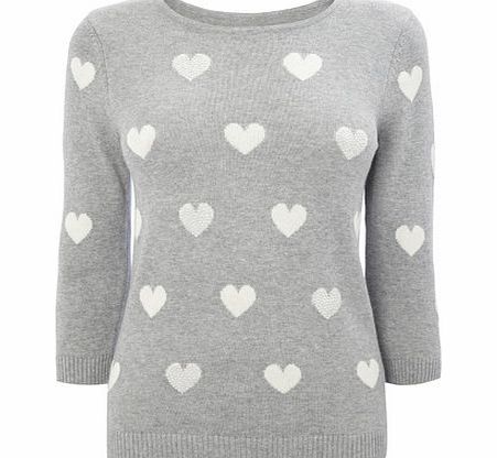 Bhs Grey Petite Embellished Heart Jumper, grey/white