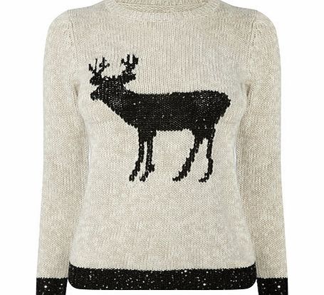 Bhs Grey Petite Sequin Deer Jumper, grey 419740870