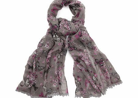 Bhs Grey/Pink Daisy Butterfly Scarf, grey multi