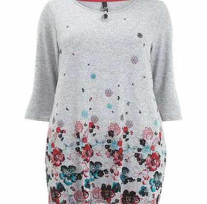 Bhs Grey Soft Touch Floral Border Tunic, grey