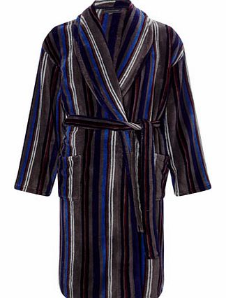 Grey Stripe Fleece Gown, Grey BR62G03EGRY