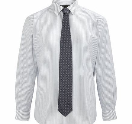 Bhs Grey Stripe Regular Fit Shirt and Dark Grey Tie
