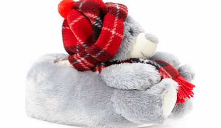 Bhs Grey Tartan Charlie Bear 3D Slippers, grey