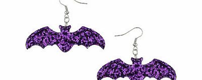 Bhs Halloween Purple Glitter Bat Drop Earrings,