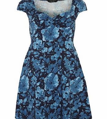 Bhs Inky Floral Twist Front Dress, blue 19130531483