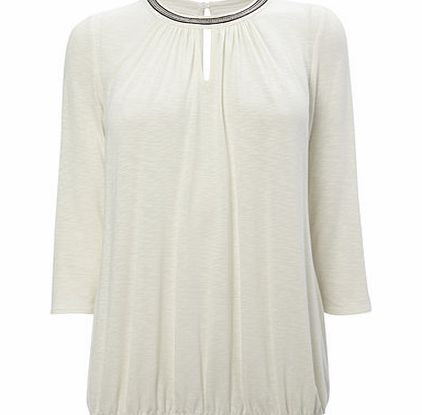 Bhs Ivory 3/4 Sleeve Embellished Neck Top, ivory
