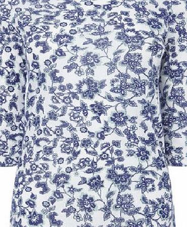 Bhs Ivory 3/4 Sleeve Loose Knit Print Top, ivory