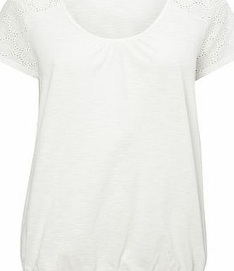 Bhs Ivory Broidery Sleeve Bubble Hem Top, ivory