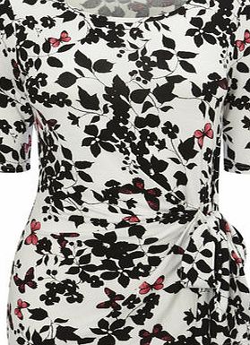 Bhs Ivory Butterfly Print Side Tie Detail Top, ivory