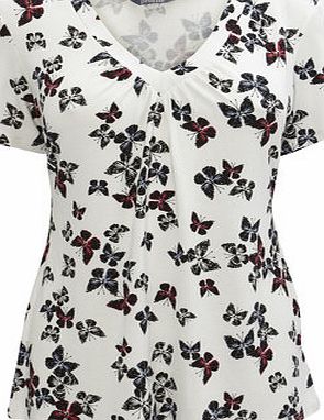Bhs Ivory Butterfly Print V Neck Top, ivory