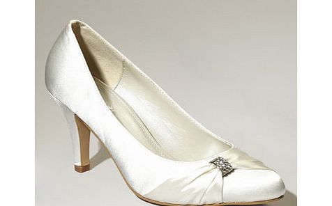 Bhs Ivory Danielle Brooch Satin Court Shoe, ivory