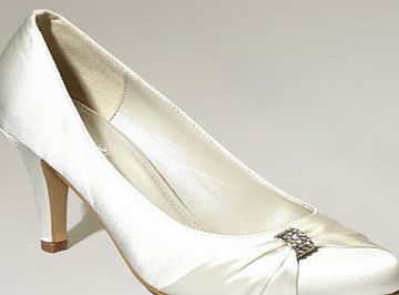 Bhs Ivory Danielle Brooch Satin Court Shoes, ivory