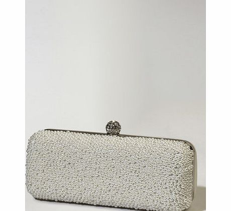 Bhs Ivory Elongated Pearl Box Clutch Bag, ivory