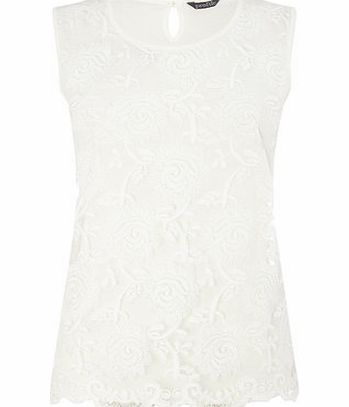 Bhs Ivory Embroidered Lace Front Top, ivory