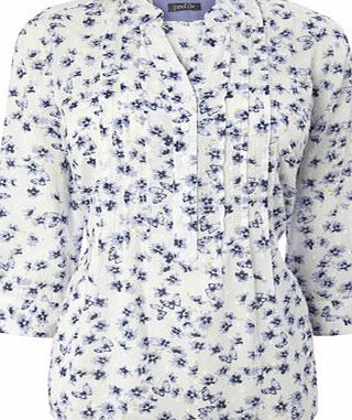 Bhs Ivory Floral Butterfly Print Roll Sleeve Shirt,