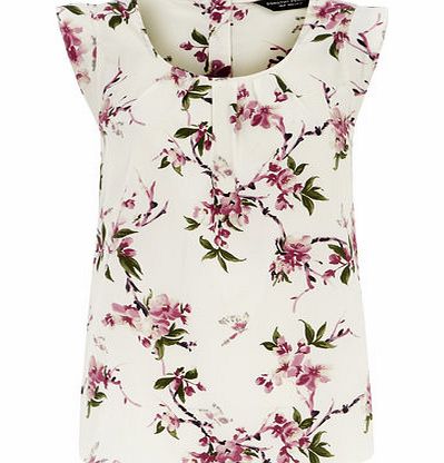 Bhs Ivory Floral Flutter Sleeve Top, white 19121820306