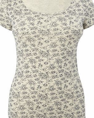 Bhs Ivory Floral Print Crew Neck Top, ivory 2424660904