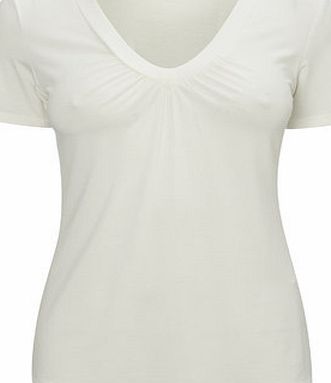 Bhs Ivory Gathered V Neck Top, ivory 18930460904