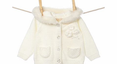 Bhs Ivory Knitted Cardigan with Corsage, white