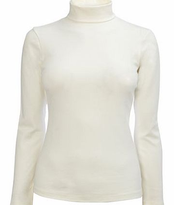 Ivory Long Sleeve Cotton Roll Neck, ivory