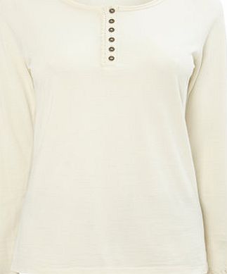 Bhs Ivory Long Sleeve Crochet Sleeve Button Neck