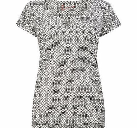 Ivory Printed Notch Neck Bubble Hem Top, ivory