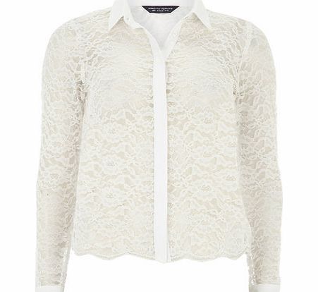 Bhs Ivory Scallop Lace Shirt, white 19126280306