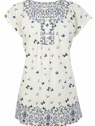 Bhs Ivory Short Sleeve All Over Print Tunic, Ivory
