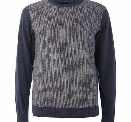 Bhs Jack Reid Herringbone Crew Neck Jumper, MID BLUE