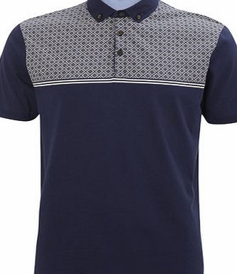 Jack Reid Marylebone Navy Printed Panel Polo