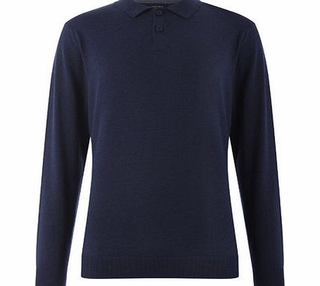 Bhs Jack Reid Navy Long Sleeved Polo Top, Blue