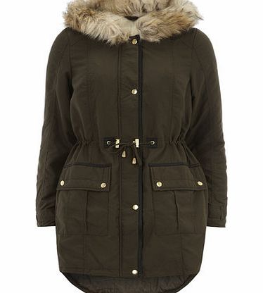 Bhs Khaki Long Fur Hood Parka Jacket, green