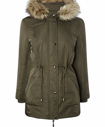 Bhs Khaki Petite Fur Trim Parka, khaki 413150720